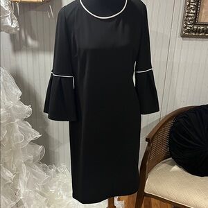 Glamour Black Long Sleeve Dress with White Trim